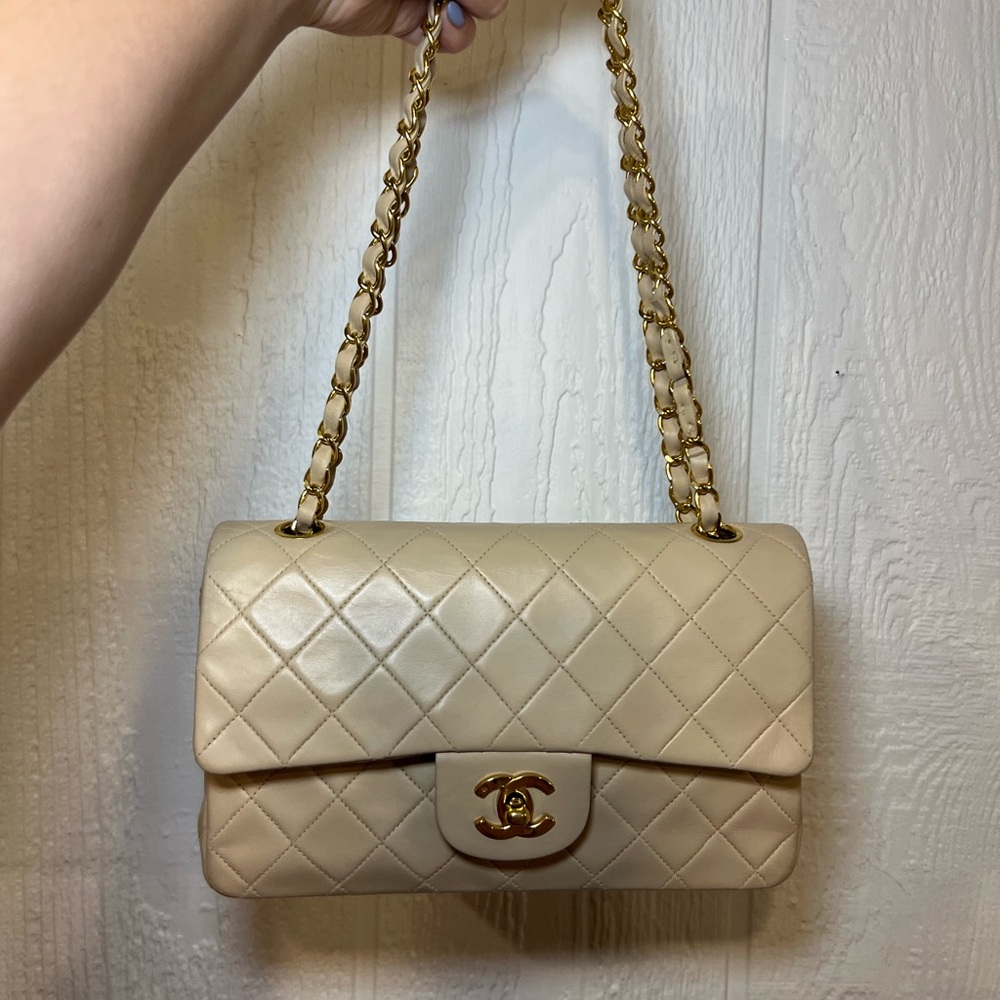 Chanel Small Double Flap Cream Quilted Chain Shoulder Bag